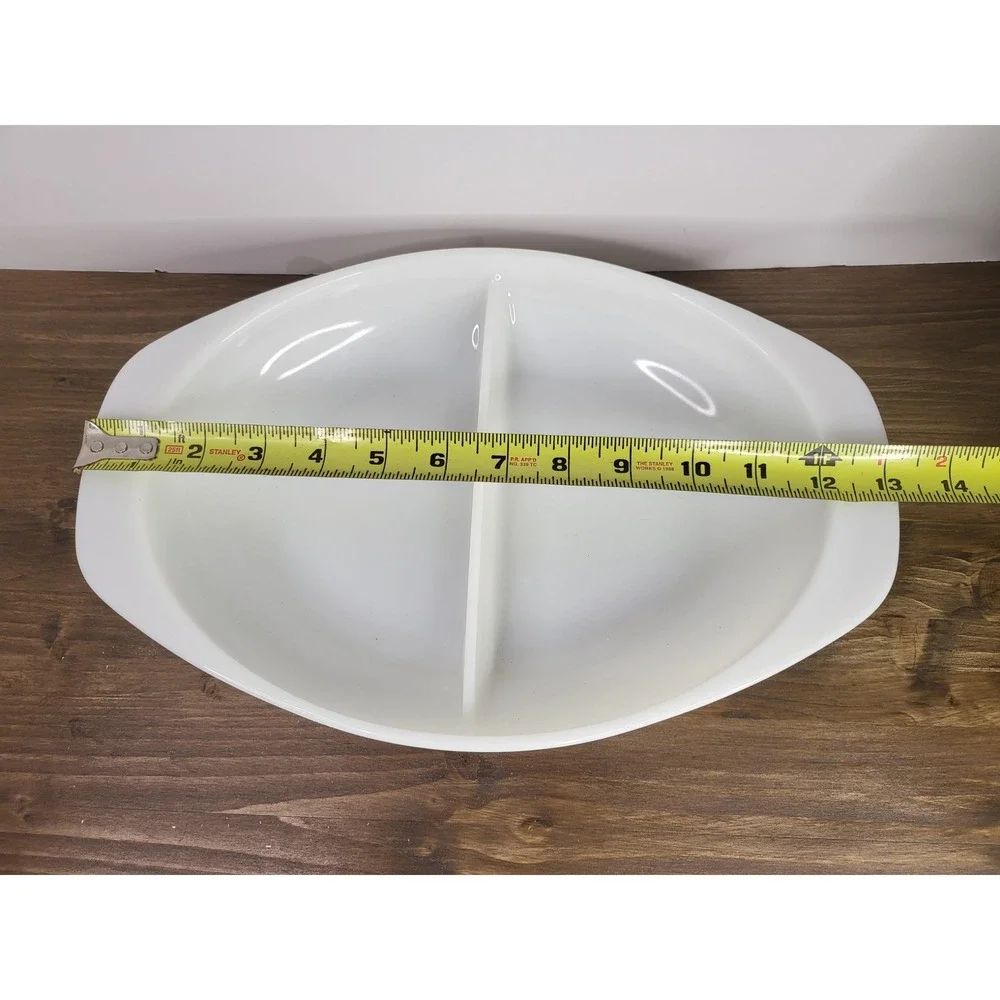 Vintage Pyrex White Milk Glass Divided Serving Dish 1063 1.5 QT Oval Casserole